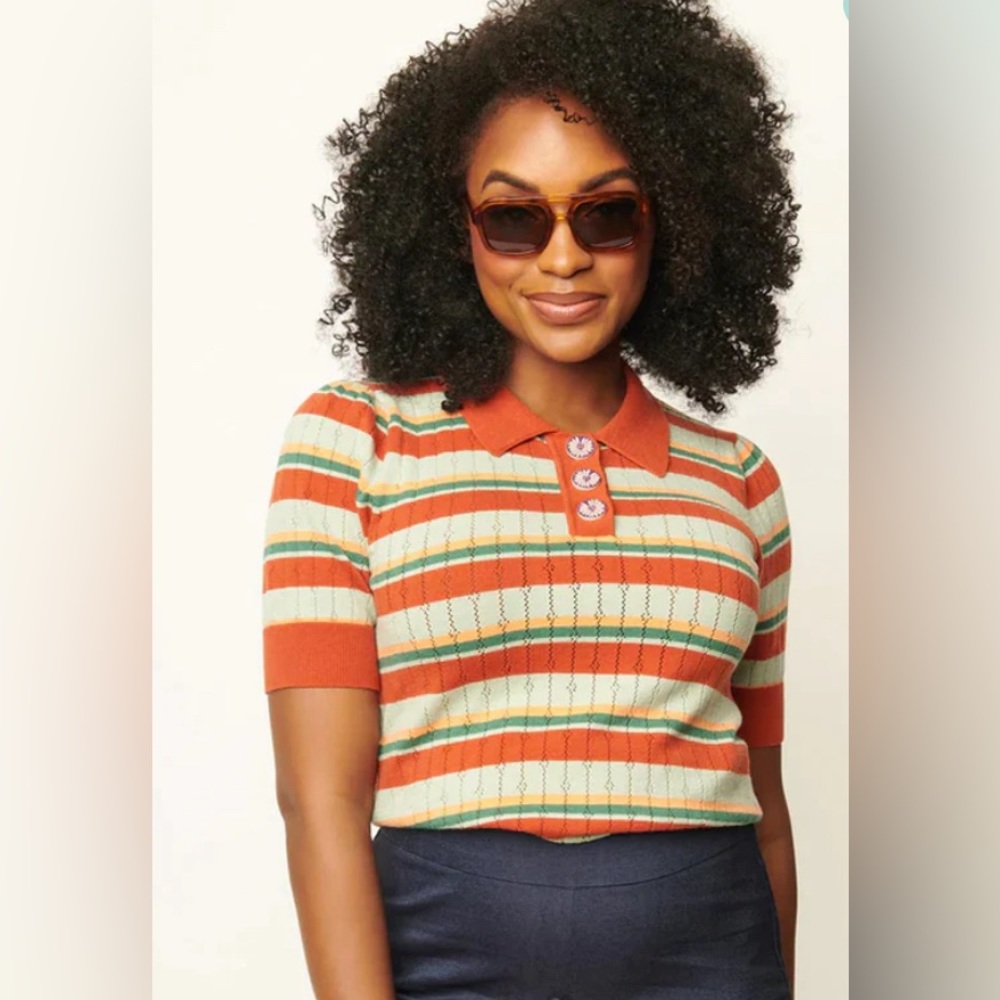 UNIQUE VINTAGE PRIM & PRETTY SWEATER IN ORANGE & MINT STRIPES
